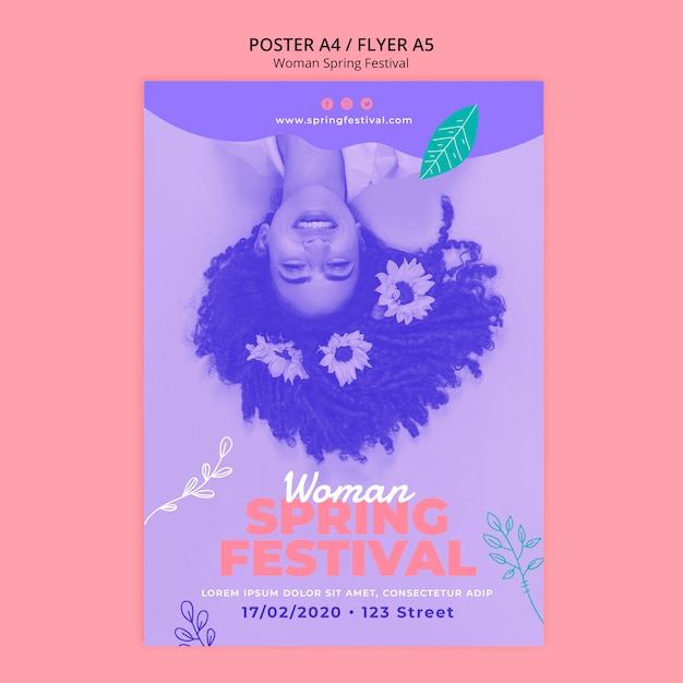 PSD grátis cartaz com tema festival de primavera de mulher