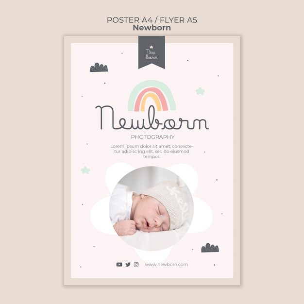 Cartaz de bebê recém-nascido e design de modelo de folheto