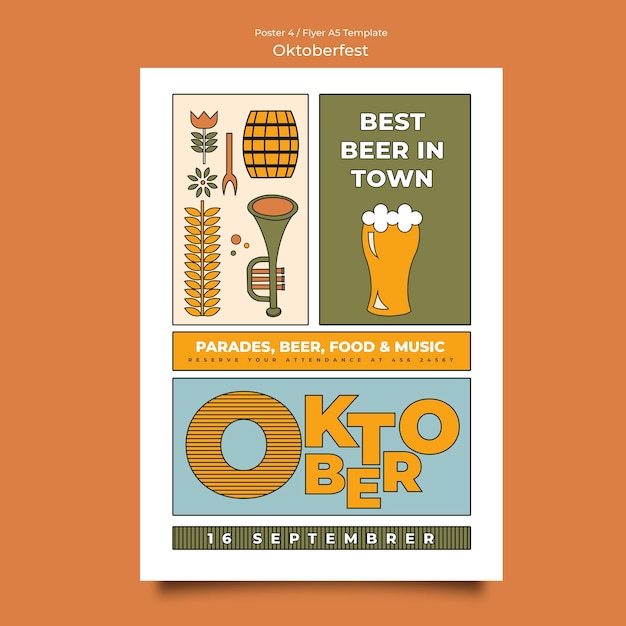 PSD grátis cartaz de celebração da oktoberfest de design plano