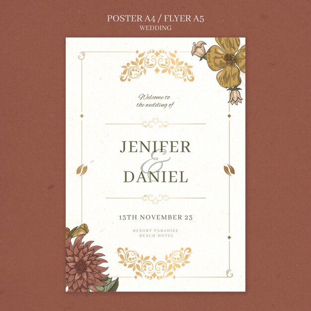 Cartaz de celebração de casamento floral