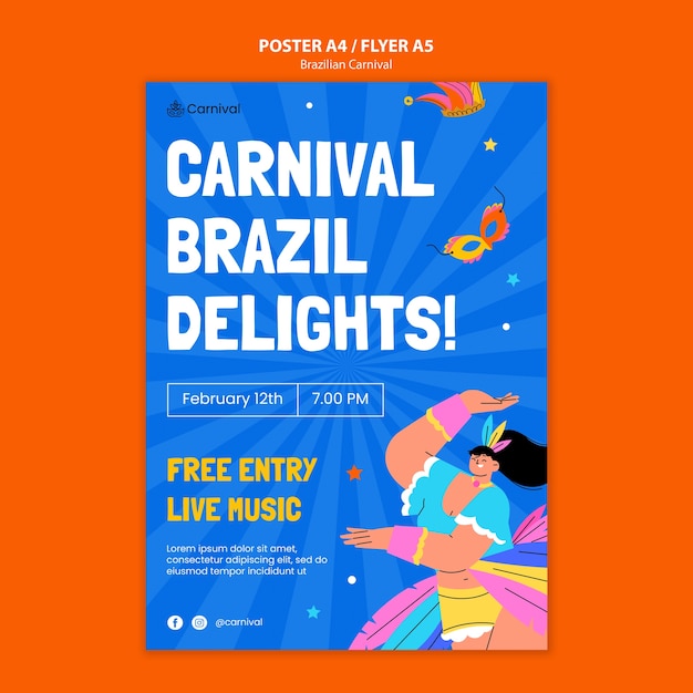 PSD grátis cartaz de celebração do carnaval brasileiro