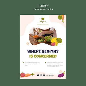 Cartaz de comida saudável para o dia vegetariano mundial