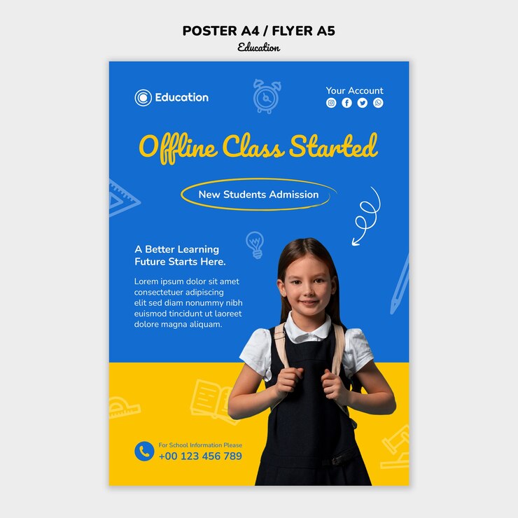 PSD grátis cartaz de conceito de educação desenhado a mão