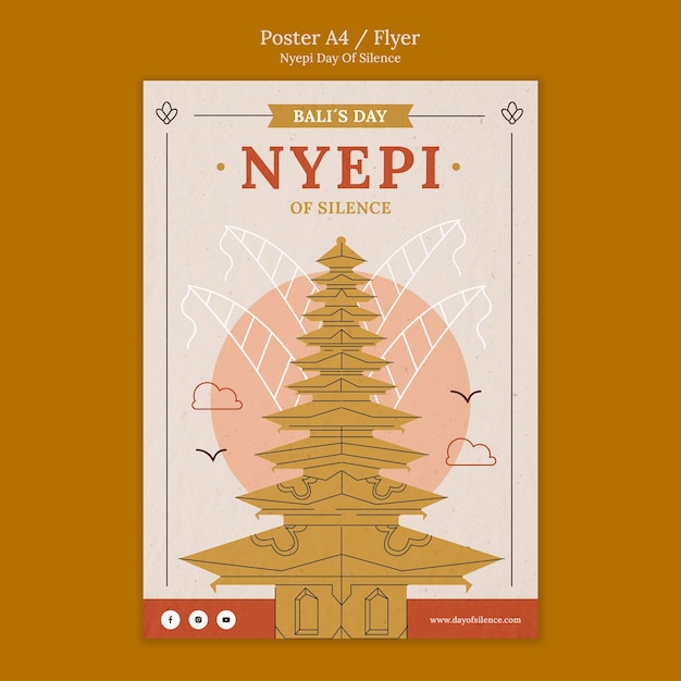 PSD grátis cartaz de design plano nyepi ou modelo de folheto