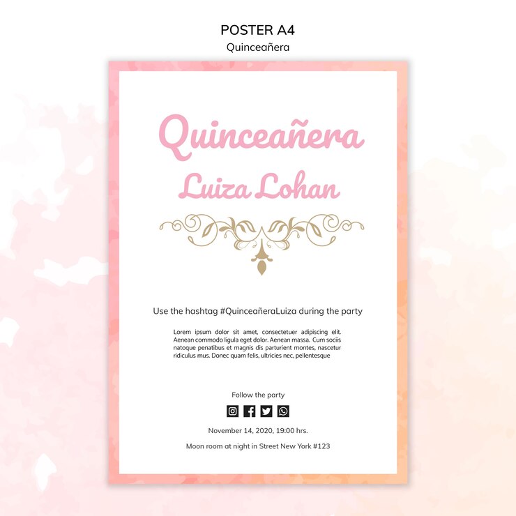 PSD grátis cartaz de festa modelo quinceanera