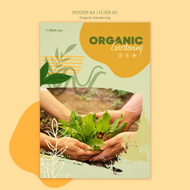 Cartaz de jardinagem orgânico com foto