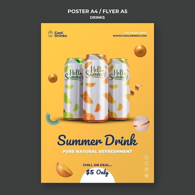 Cartaz de latas de refrescos puros de verão