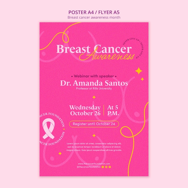 PSD grátis cartaz de mês de conscientização de câncer de mama