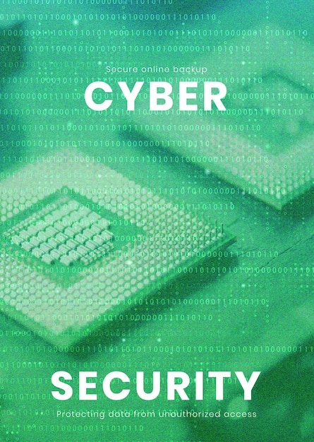 Cartaz de negócios de computador psd modelo de tecnologia de segurança cibernética