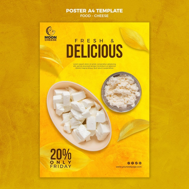 PSD grátis cartaz de queijo delicioso com desconto