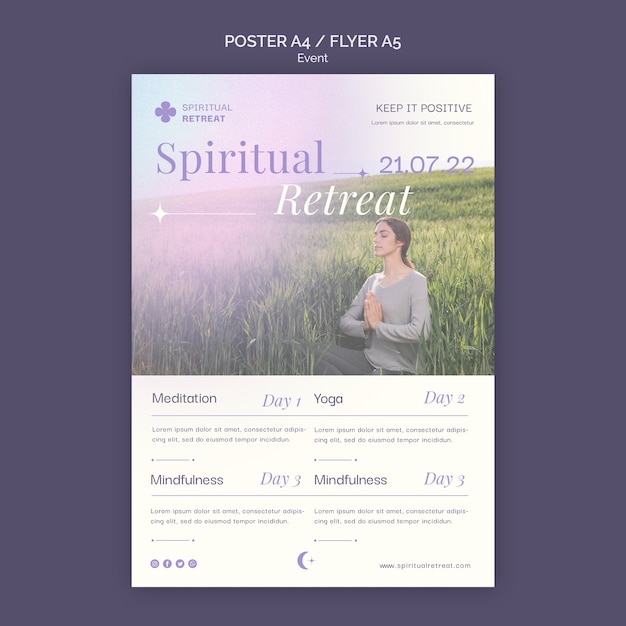 Cartaz de retiro espiritual e design de modelo de evento de panfleto