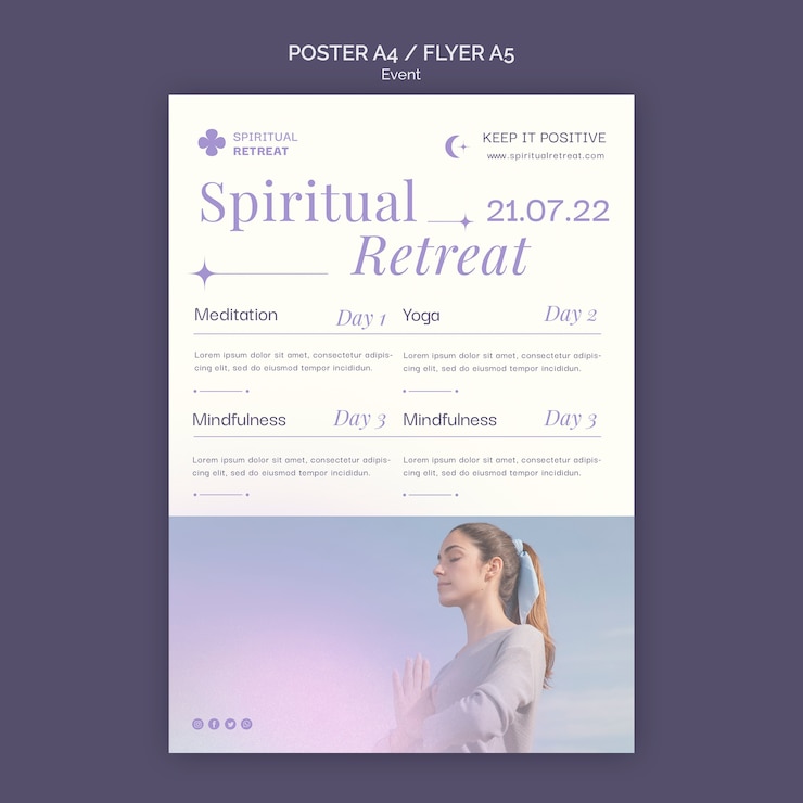 PSD grátis cartaz de retiro espiritual e design de modelo de evento de panfleto