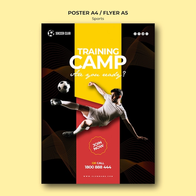 PSD grátis cartaz do campo de treinamento do clube de futebol
