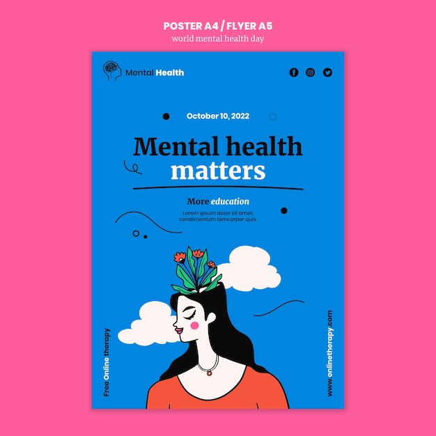 PSD grátis cartaz do dia mundial da saúde mental