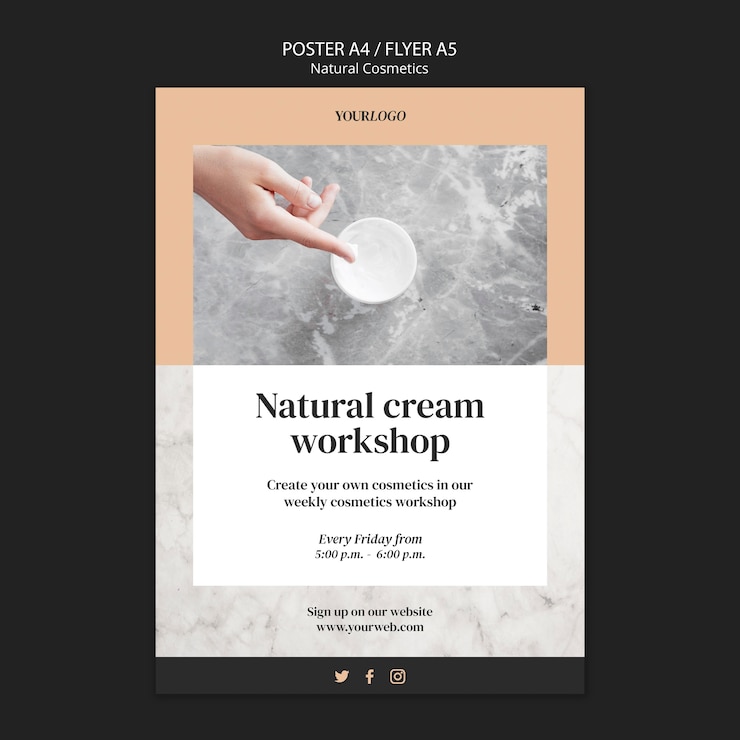 PSD grátis cartaz modelo de cosméticos naturais