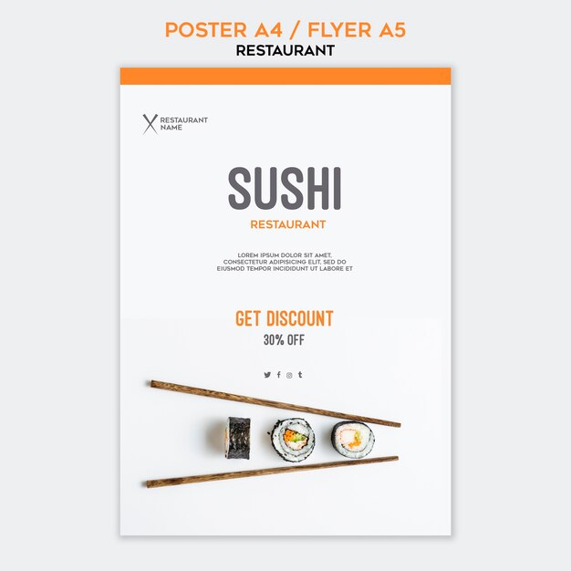 Cartaz modelo de restaurante de sushi