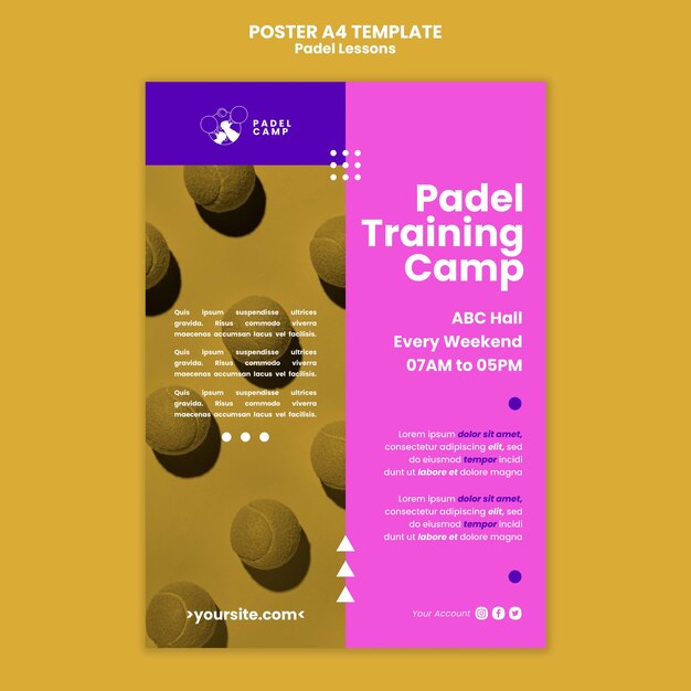 Cartaz ou modelo de folheto de aulas de padel design plano