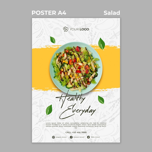PSD grátis cartaz para almoço de salada saudável