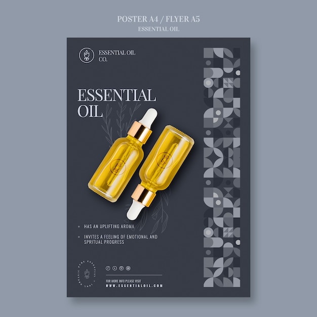 PSD grátis cartaz vertical com cosméticos de óleo essencial