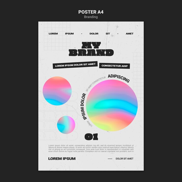 PSD grátis cartaz vertical para a marca da empresa com formato de círculo colorido