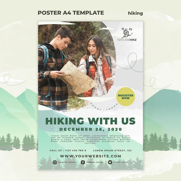 Cartaz vertical para caminhadas na natureza