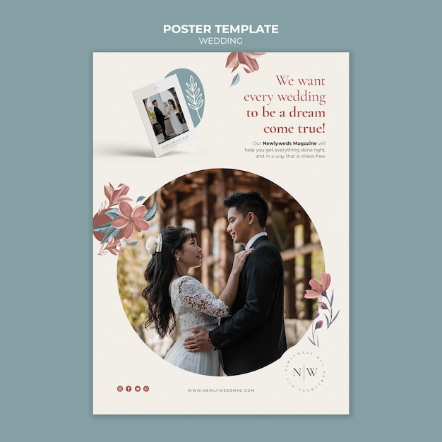 PSD grátis cartaz vertical para casamento floral