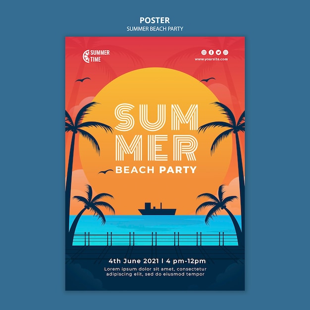 Cartaz vertical para festa de verão na praia