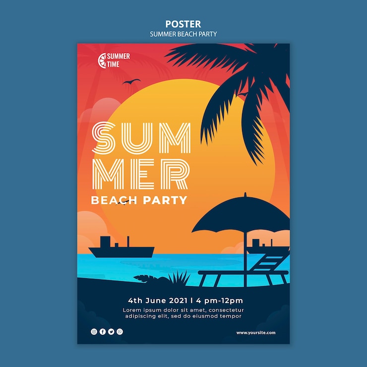 PSD grátis cartaz vertical para festa de verão na praia