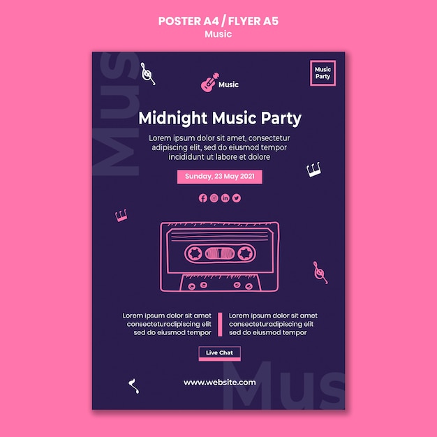 Cartaz vertical para festa musical
