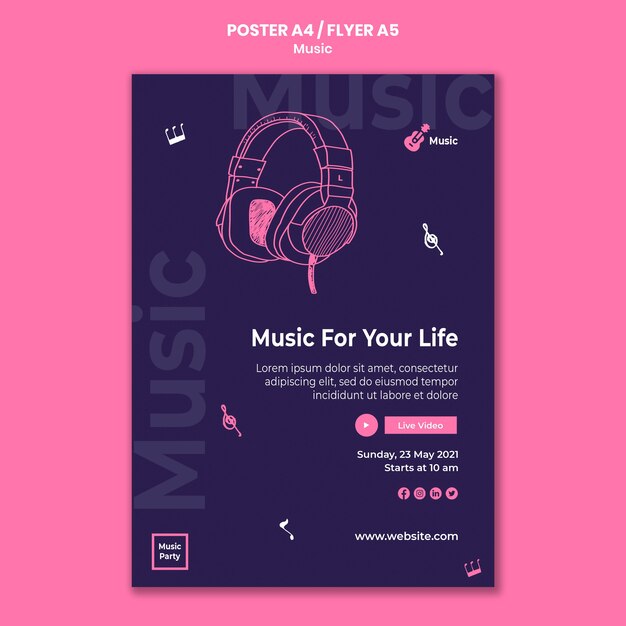 Cartaz vertical para festa musical