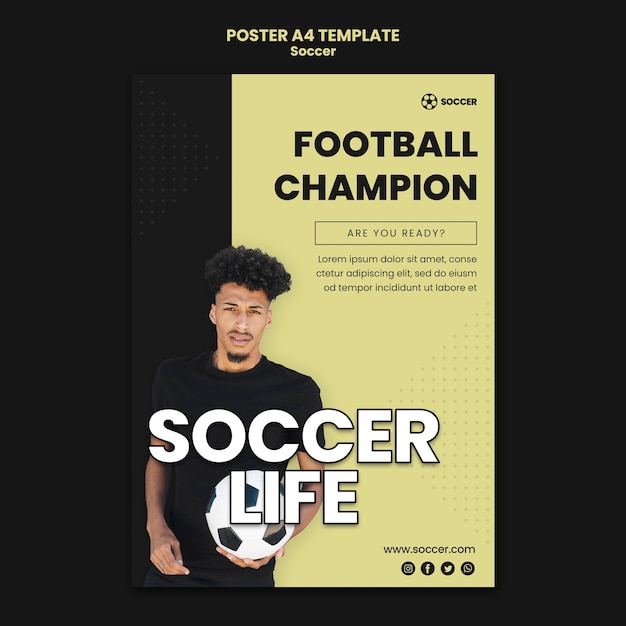 Cartaz vertical para futebol com jogador masculino