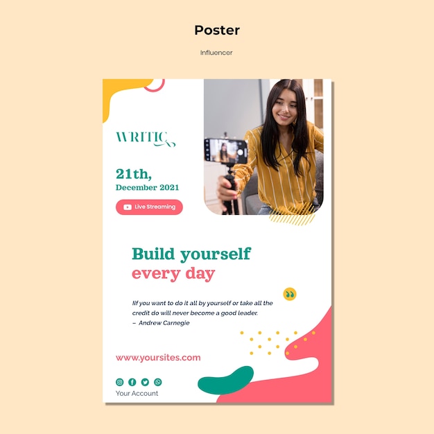 Cartaz vertical para influenciadora feminina nas redes sociais