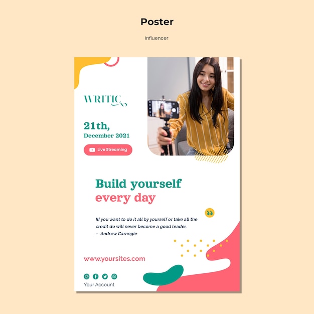 PSD grátis cartaz vertical para influenciadora feminina nas redes sociais