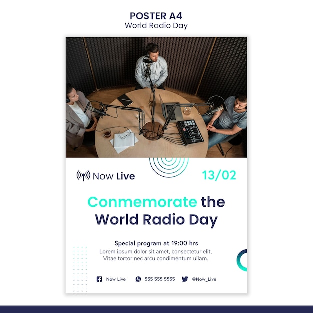 PSD grátis cartaz vertical para o dia mundial do rádio