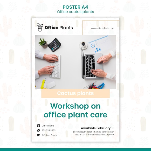 PSD grátis cartaz vertical para plantas de espaço de trabalho de escritório