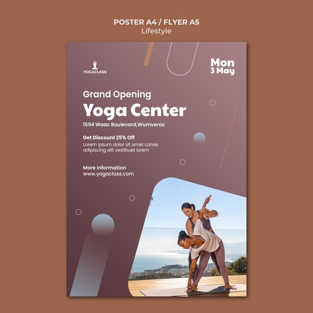 Cartaz vertical para prática e exercícios de ioga