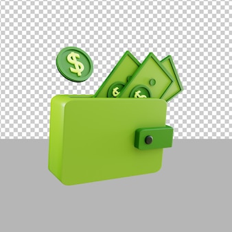 Carteira para economizar dinheiro moeda de dólar ícone 3d render ilustração