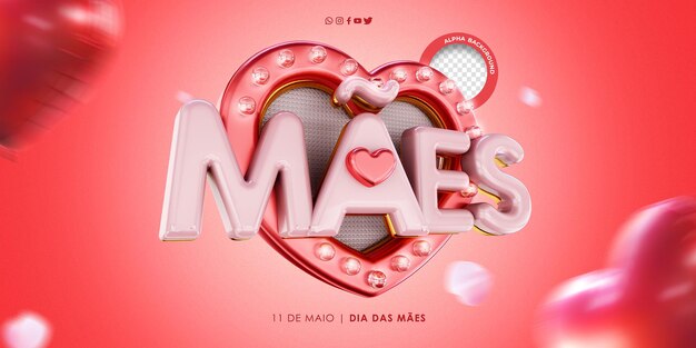 Celebração de etiqueta 3D 11 de maio Dia da Mãe logotipo elegante isolado