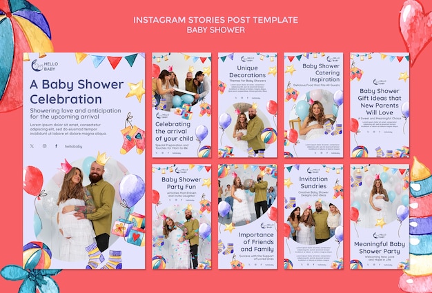 Celebração do banho do bebê histórias de instagram