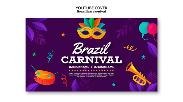 PSD grátis celebração do carnaval brasileiro modelo de capa do youtube