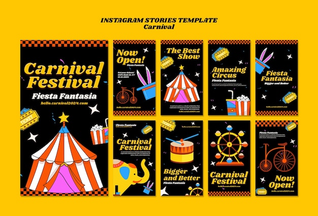 Celebração do Carnaval em histórias do Instagram