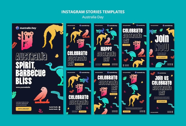 Celebração do Dia da Austrália em histórias no Instagram