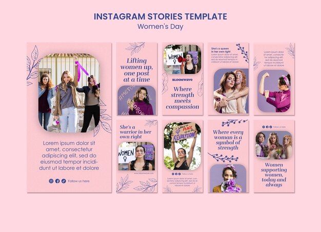 Celebração do Dia da Mulher em histórias do Instagram