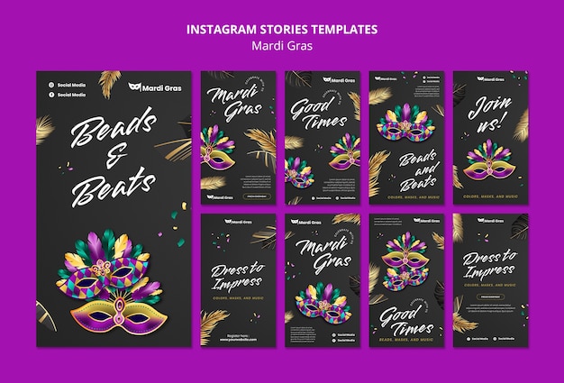 PSD grátis celebração do mardi gras histórias no instagram