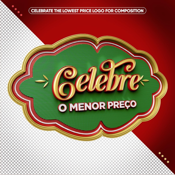 PSD grátis celebre o logotipo verde 3d de menor preço com ouro para composição