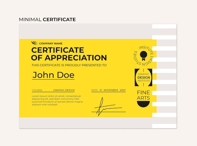 Certificado amarelo mínimo com logotipos