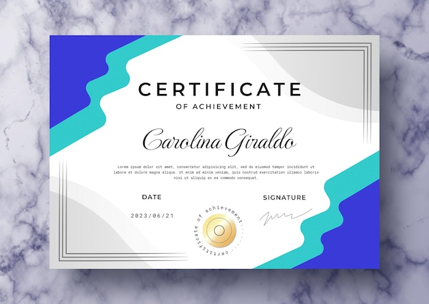 Certificado moderno de realização modelo PSD