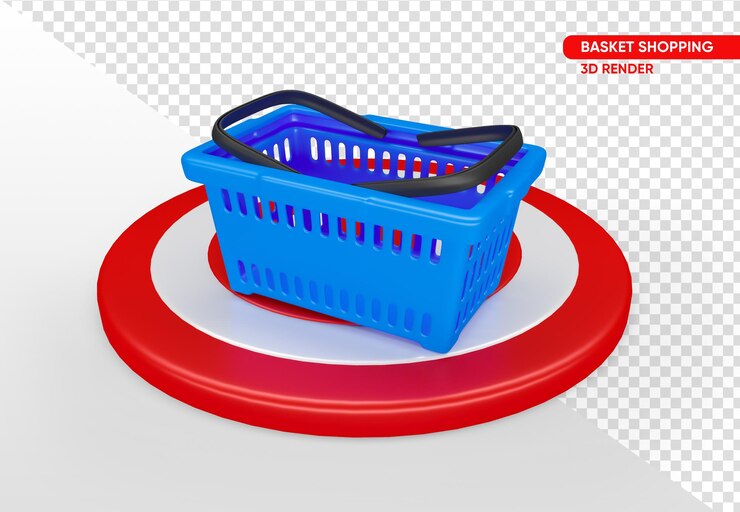 PSD grátis cesta de supermercado com ícone de alvo em renderização 3d com fundo transparente
