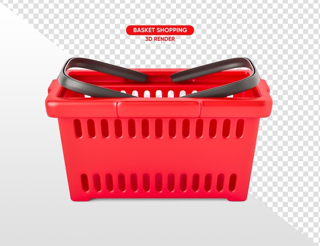 Cesta de supermercado vermelho 3d renderização realista em fundo transparente