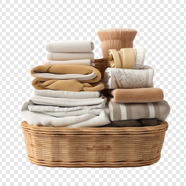 PSD grátis cesto de toalhas limpas em uma mesa de madeira isolada em fundo transparente